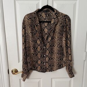 Snake Print Button-Down Blouse in Tan + Black etophe studios medium